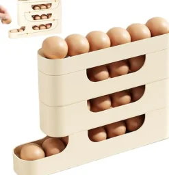 Ägghållare för - Kylskåpsäggdispenser för kylskåp, bilrullning - 4 nivåer - Platsbesparande stor kapacitet