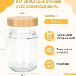 Glasburkar - Glasburk med lock-500ml-6ST- med skruvförslutna trälock - För att förvara sylt, yoghurt