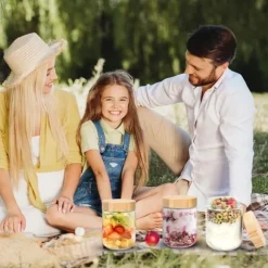 Glasburkar - Glasburk med lock-500ml-6ST- med skruvförslutna trälock - För att förvara sylt, yoghurt