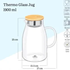 Glaskanna för drycker med bambulock Wilmax 1,9L