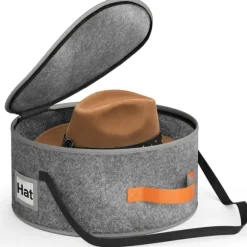 Grå Hopfällbar Hattförvaringslåda i Filt - Perfekt för Resor och Hemorganisation, 42x42x19 cm