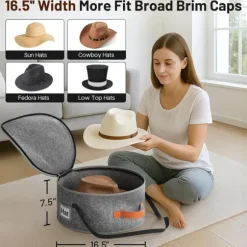 Grå Hopfällbar Hattförvaringslåda i Filt - Perfekt för Resor och Hemorganisation, 42x42x19 cm