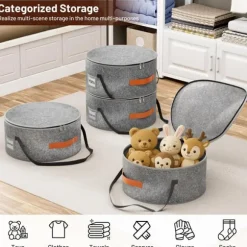 Grå Hopfällbar Hattförvaringslåda i Filt - Perfekt för Resor och Hemorganisation, 42x42x19 cm