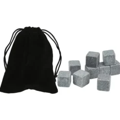 Granit Whiskey Stones Set för whisky, gin, vin, vodka - 2 cm iskuber med flanellpåse