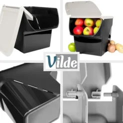 Grönsaks- och fruktbehållare med lock, 13 l, askgrå