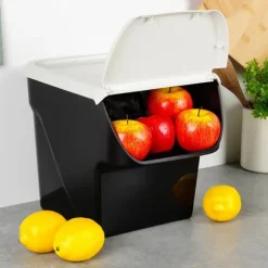 Grönsaks- och fruktbehållare med lock, 13 l, askgrå