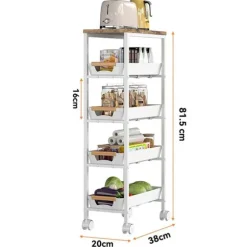 Grönsaksstånd, Flera nivåer för förvaring, Rullande design,VIT