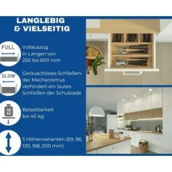GTV Axis Pro Utdragbara Lådor - Full Utdragning, Dämpning, 40 kg, 450 mm