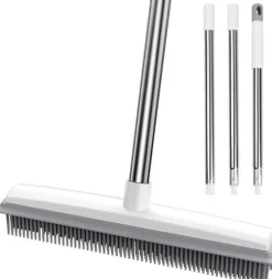 Gummiborttagning av husdjurshår, Borste för mattor, 122 cm justerbart handtag, Grå, Gäller för mattrengöring, golvrengöring