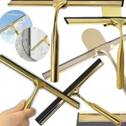 Gummiskrapa för fönster, vattenånga, spegelkabiner med handtag, metall, guldkrok