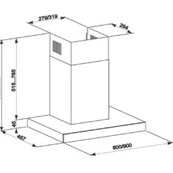 GURARI GCH 462 BL 6 Prime + kolfilter, köksfläkt 60 cm / 1000 m³/h / köksfläkt i svart + kolfilter