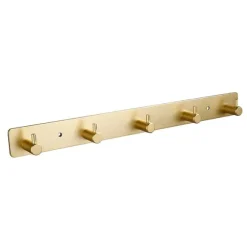 Gyllene väggmonterad hatthylla med 5 krokar - installation utan borrning