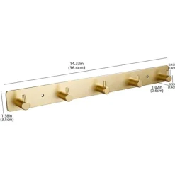 Gyllene väggmonterad hatthylla med 5 krokar - installation utan borrning