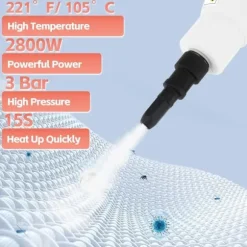 Handhållen Ångtvätt 2500W – 6 Ångnivåer, 3.0 BAR Tryck, 1100ml Vattentank för Djuprengöring i Hemmet