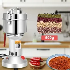 Höghastighets spannmålskvarn, 220V kvarn 500 g, för örter/kryddor/nötter/säd, överlastskydd, ljusgrå