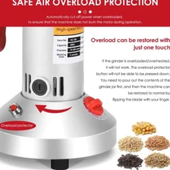 Höghastighets spannmålskvarn, 220V kvarn 500 g, för örter/kryddor/nötter/säd, överlastskydd, ljusgrå