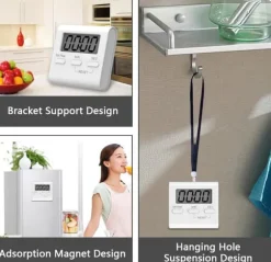 Högljudd digital timer med magnet - För ugn, kök och träning - Lättavläst fyrkantig display