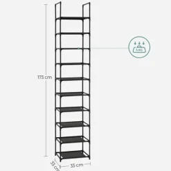 Högt skoställ med 10 hyllor - Svart