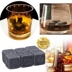 HK00362-Återanvändbara kylande whiskystenar. 6 stycken. isstenar. naturstenar. Bar. vin. bröllopspresent