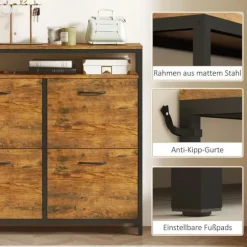 HOMCOM Skoställ med 4 hopfällbara lådor, smal design, öppen hylla, för 12-20 par skor, stål, brun