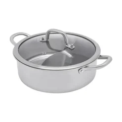 Hot Pot/Fonduegryta - Delad Yin-Yang - 32 cm - 304 Rostfritt Stål - Med Skedar - Militärgrön