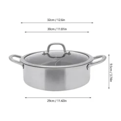 Hot Pot/Fonduegryta - Delad Yin-Yang - 32 cm - 304 Rostfritt Stål - Med Skedar - Militärgrön