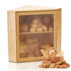 Hörnbrödlåda, Dubbelskiktad Förvaringsbehållare, Bambu Material, för Köksbänk