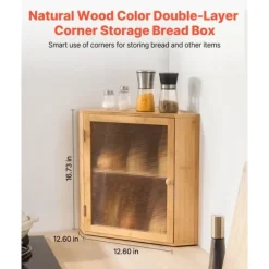 Hörnbrödlåda, Dubbelskiktad Förvaringsbehållare, Bambu Material, för Köksbänk