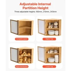 Hörnbrödlåda, Dubbelskiktad Förvaringsbehållare, Bambu Material, för Köksbänk