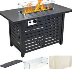 2-i-1 50000 BTU 43" pulständning gas eldstad bord med tillbehör, gott om plats, justerbar flamknopp, säker och lätt att använda
