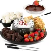 2-i-1 Elektrisk Fondue & Smores Maker Set – Smält Choklad, Inomhus Kit med 4 Grillpinnar & Avtagbara Brickor