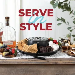 2-i-1 Elektrisk Fondue & Smores Maker Set – Smält Choklad, Inomhus Kit med 4 Grillpinnar & Avtagbara Brickor