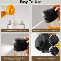 2-i-1 oljedispenser och oljesprayflaska, grilltillbehör, olivoljedispenser, matlagningsspray, 470 ml (svart)