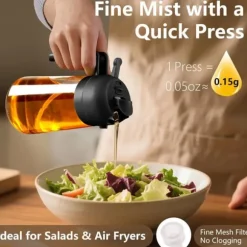 2-i-1 oljedispenser och oljesprayflaska, grilltillbehör, olivoljedispenser, matlagningsspray, 470 ml (svart)