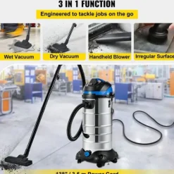 3-i-1 1200W 40L tank våt och torr dammsugare med 4 hjul, starkt sug, automatisk dammskakning, säker, vattentät, kompletta tillbehör