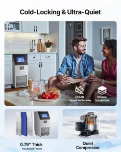 IJsblokjesmachine - Commerciële ijsmachine - Productie 45 kg/dag - Opslag 13 kg - Vrijstaand/onderbouw - Roestvrij staal - Zelfreinigend