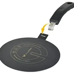 Induktionsadapter 20 cm - Avtagbart Isolerande Handtag - Byter INTE Färg efter användning - Värmespridande Platta