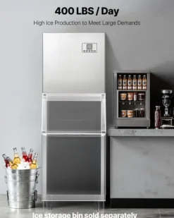 Industriell ismaskin - Ismaskinshuvud - 181 kg/dygn - Rostfritt stål - Självrengöring - Tjockleksjustering - Endast huvud