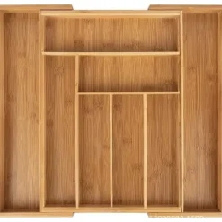 Infällbar knivlåda, bambubestickbricka, 6-8 lådor, förvaring av köksbestick, trälåda