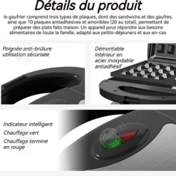 INN Gaufrier 10 i 1 750W 10 typer grillpanna non-stick lätt att rengöra idealisk present flera alternativ för frukost