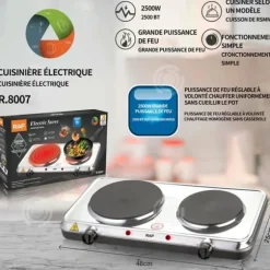 INN Häll dubbelbrännare elspis 2500w Multifunktionell elspis 48x28x6cm multifunktionell silver