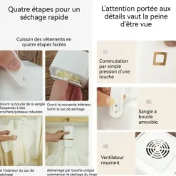 INN Litet bärbart torkskåp 16x8x8cm Automatisk stopp Fällbar Lätt att transportera Avtagbar för rengöring Vit Torktumlare