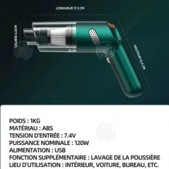 INN Minidammsugare 10000Pa 120W Minibildammsugare Professionell dammsugare Handhållen sladdlös Kraftfull för bil på kontoret
