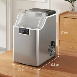 Isbitsmaskin med dispenser – 20 kg/24 h, 2,1 L vattentank, silver