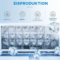 Isbitsmaskin med dispenser – 20 kg/24 h, 2,1 L vattentank, silver