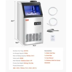 Ismaskin, 36 isbitar, 36x43x75,5 cm, rostfritt stål