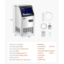 Ismaskin, 36 isbitar, 36x43x74 cm, rostfritt stål