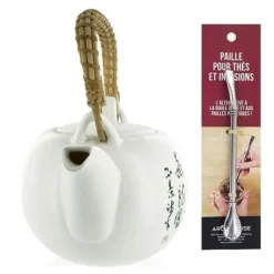 Jiangxi lergods tekanna 1 liter + sugrör i rostfritt stål med filter