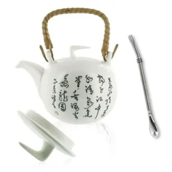 Jiangxi lergods tekanna 1 liter + sugrör i rostfritt stål med filter