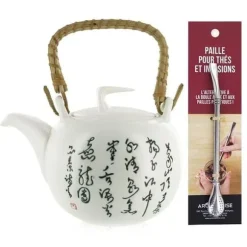 Jiangxi lergods tekanna 1 liter + sugrör i rostfritt stål med filter